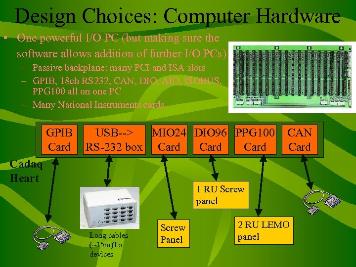 Design Choices: Computer Hardware • One powerful I/O PC (but making sure the software