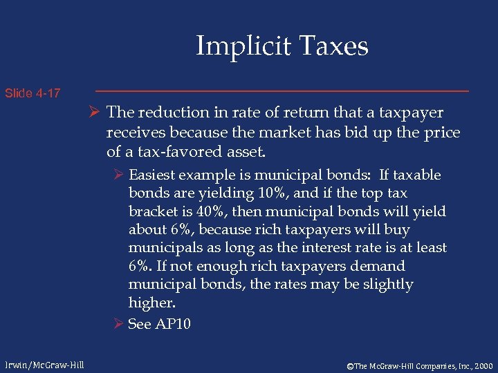 Implicit Taxes Slide 4 -17 Ø The reduction in rate of return that a