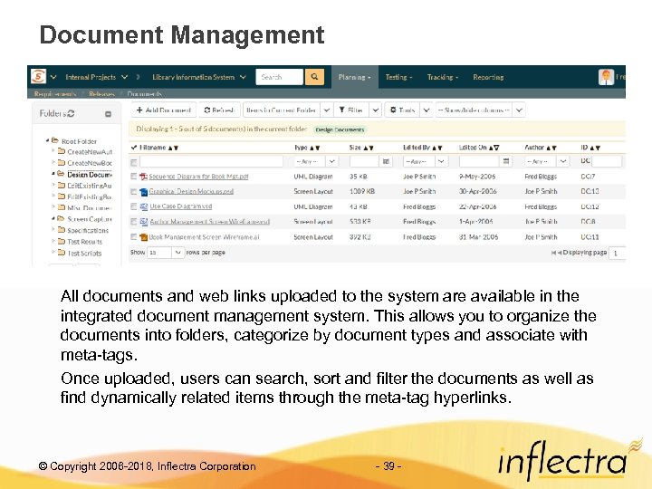 Document Management All documents and web links uploaded to the system are available in