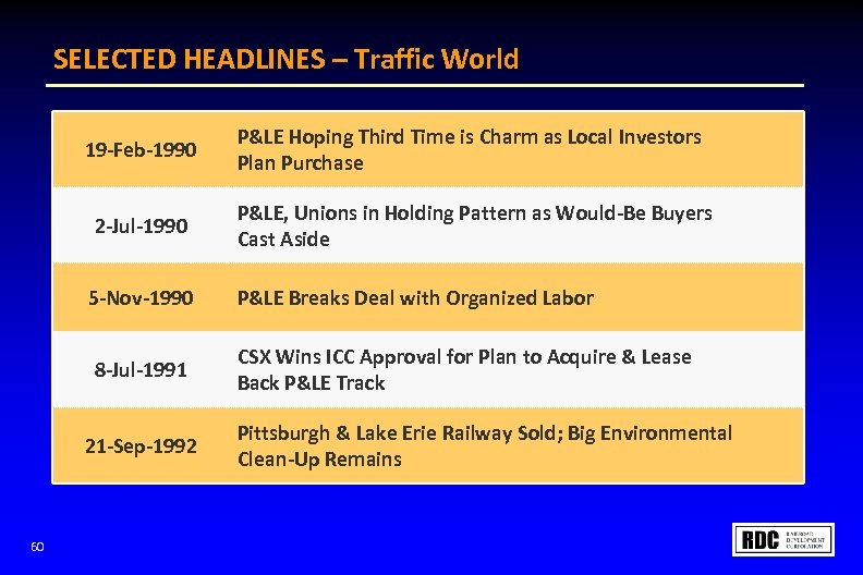 SELECTED HEADLINES – Traffic World 19 -Feb-1990 P&LE Hoping Third Time is Charm as