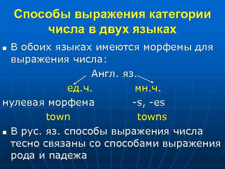 Способы выражения категории числа в двух языках В обоих языках имеются морфемы для выражения