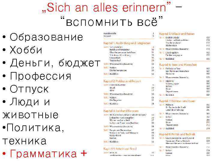 „Sich an alles erinnern” – “вспомнить всё” • Образование • Хобби • Деньги, бюджет