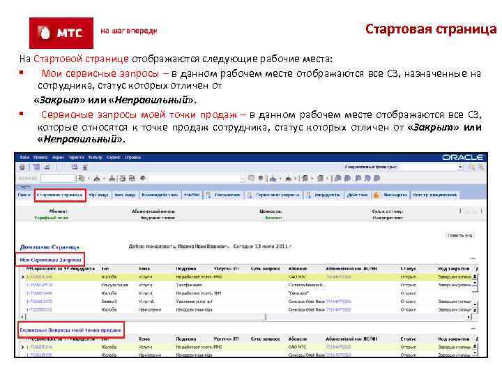 Стартовая страница На Стартовой странице отображаются следующие рабочие места: § Мои сервисные запросы –