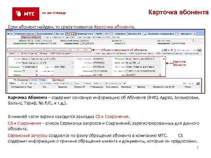 Карточка абонента образец