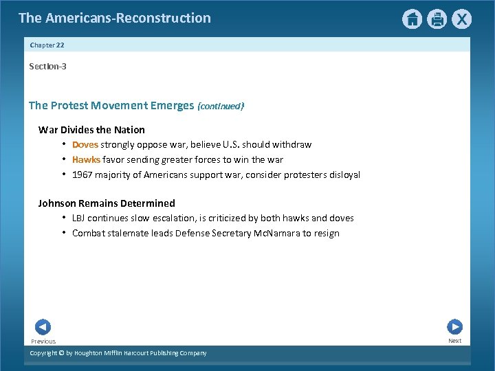 The Americans-Reconstruction Chapter 22 Section-3 The Protest Movement Emerges {continued} War Divides the Nation