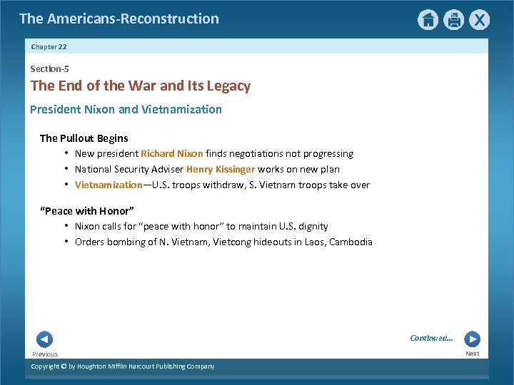 The Americans-Reconstruction Chapter 22 Section-5 The End of the War and Its Legacy President