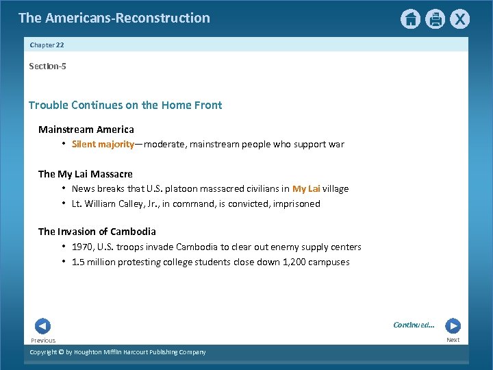 The Americans-Reconstruction Chapter 22 Section-5 Trouble Continues on the Home Front Mainstream America •
