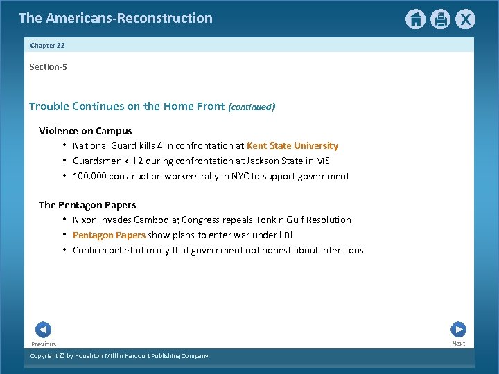 The Americans-Reconstruction Chapter 22 Section-5 Trouble Continues on the Home Front {continued} Violence on