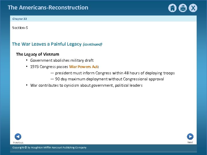 The Americans-Reconstruction Chapter 22 Section-5 The War Leaves a Painful Legacy {continued} The Legacy
