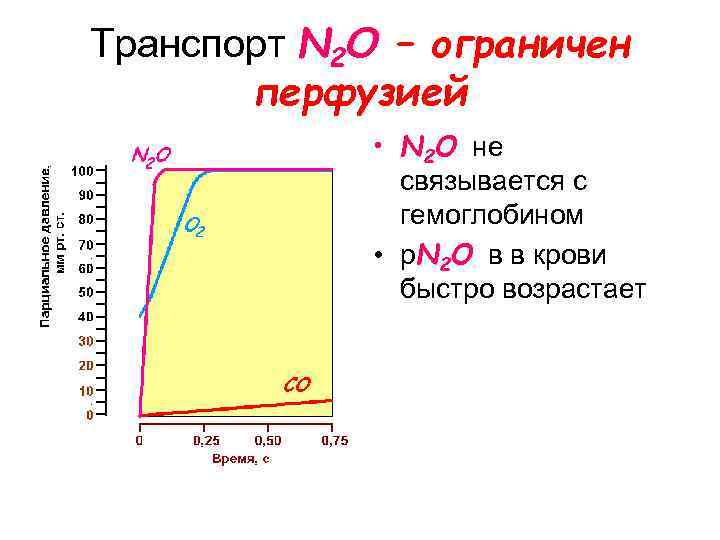 Транспорт N 2 O – ограничен перфузией • N 2 O не связывается с