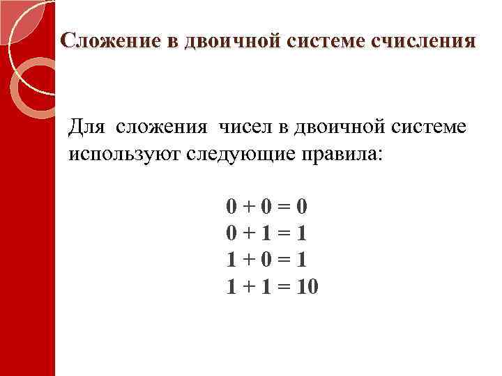 Выполните сложение в двоичной системе счисления