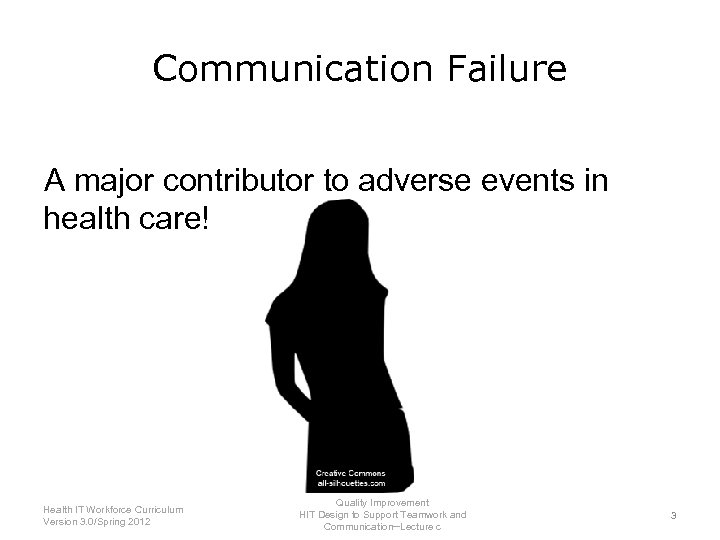 Communication Failure A major contributor to adverse events in health care! Health IT Workforce