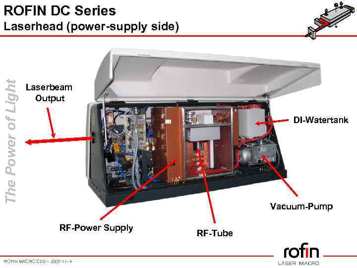 ROFIN DC Series The Power of Light Laserhead (power-supply side) Laserbeam Output DI-Watertank Vacuum-Pump