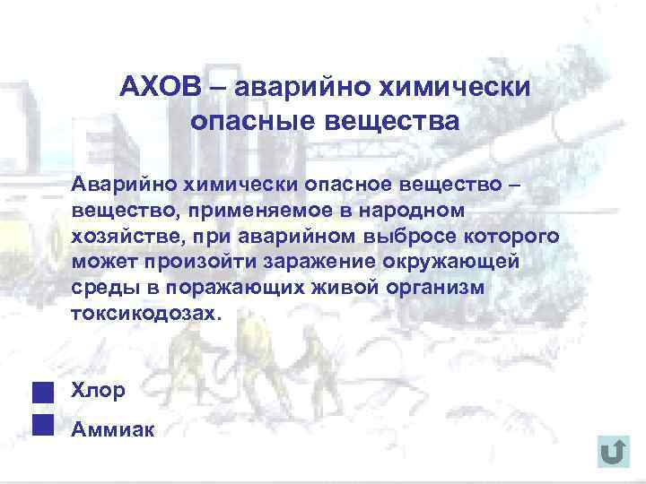АХОВ – аварийно химически опасные вещества Аварийно химически опасное вещество – вещество, применяемое в