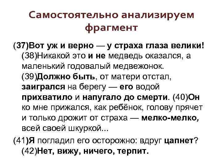 (37)Вот уж и верно — у страха глаза велики! (38)Никакой это и не медведь