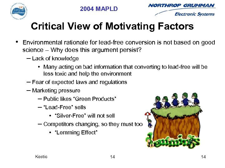 2004 MAPLD Critical View of Motivating Factors • Environmental rationale for lead-free conversion is