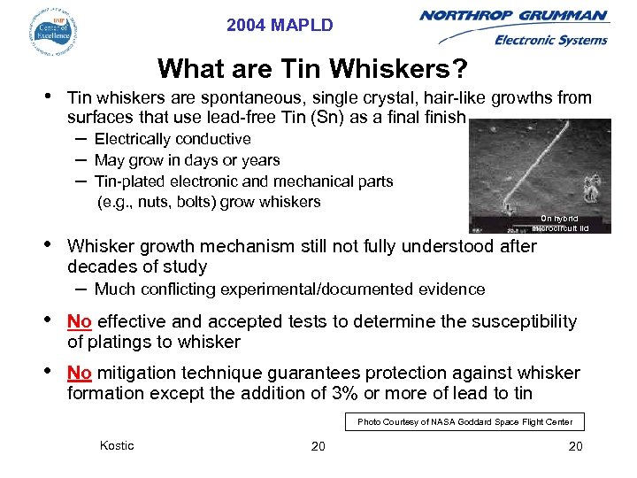 2004 MAPLD • What are Tin Whiskers? Tin whiskers are spontaneous, single crystal, hair-like