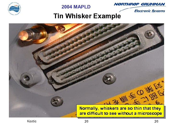 2004 MAPLD Tin Whisker Example Normally, whiskers are so thin that they are difficult