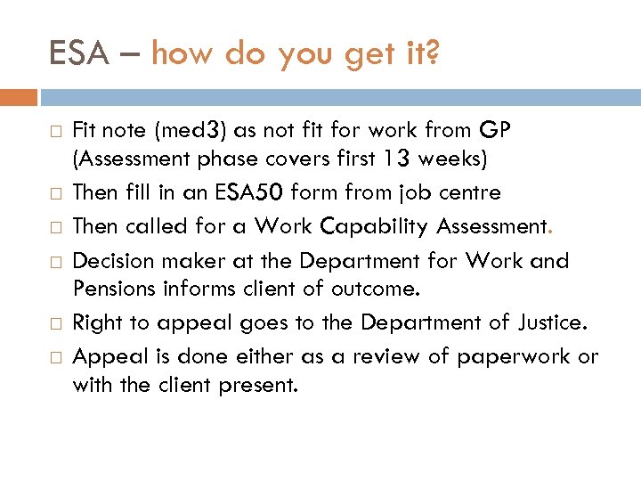 ESA – how do you get it? Fit note (med 3) as not fit