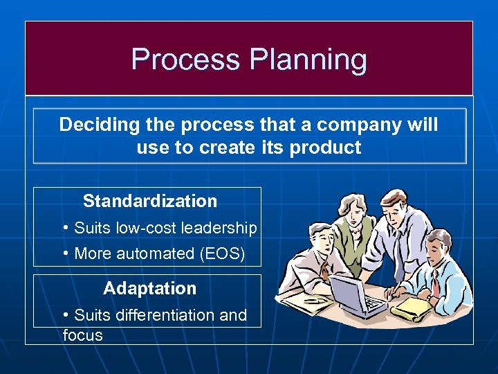 Process Planning Deciding the process that a company will use to create its product