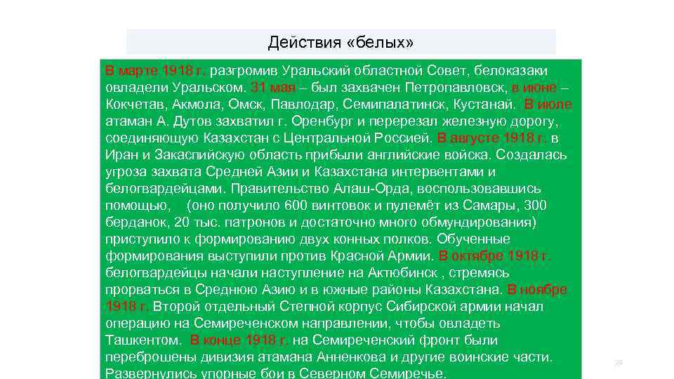 Действия белых. Уральский областной совет 1918. Захват Оренбурга в июле 1918. Действие бел.