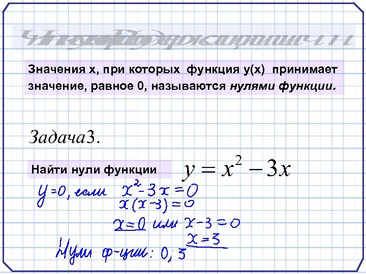 Значения x, при которых функция y(x) принимает значение, равное 0, называются нулями функции. Найти