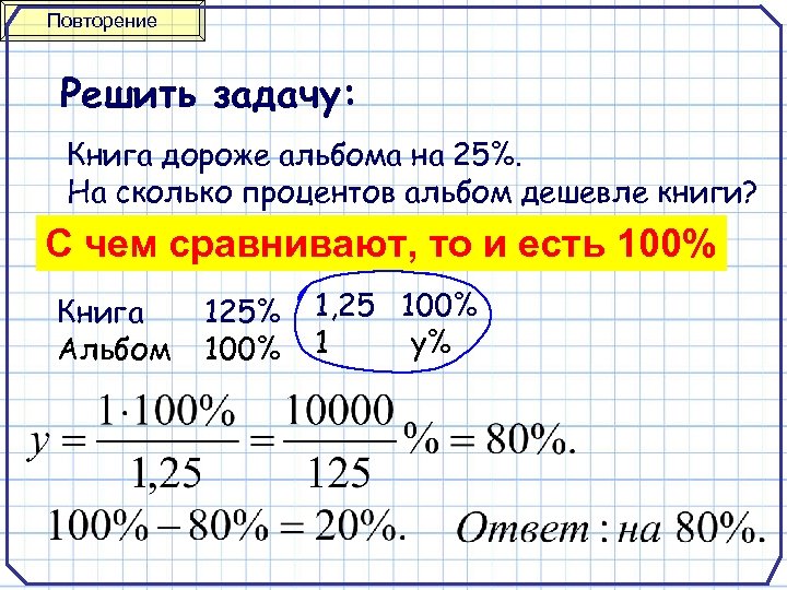 На сколько процентов 50 больше 40. Книга на 100 процентов дороже альбома.