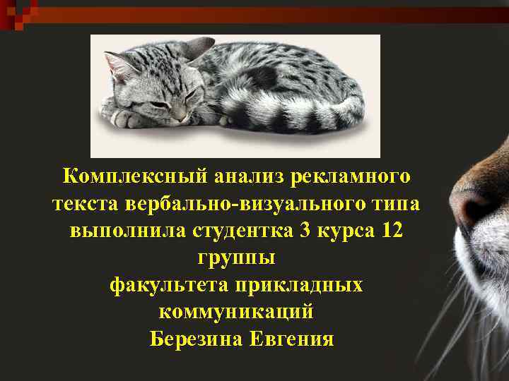 Комплексный анализ рекламного текста вербально-визуального типа выполнила студентка 3 курса 12 группы факультета прикладных