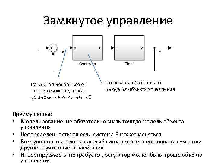 Замкнутое управление Регулятор делает все от него возможное, чтобы установить этот сигнал в 0