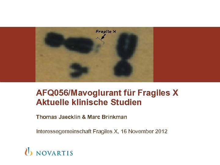AFQ 056/Mavoglurant für Fragiles X Aktuelle klinische Studien Thomas Jaecklin & Marc Brinkman Interessegemeinschaft