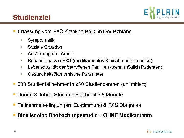 Studienziel § Erfassung vom FXS Krankheitsbild in Deutschland • • • Symptomatik Soziale Situation