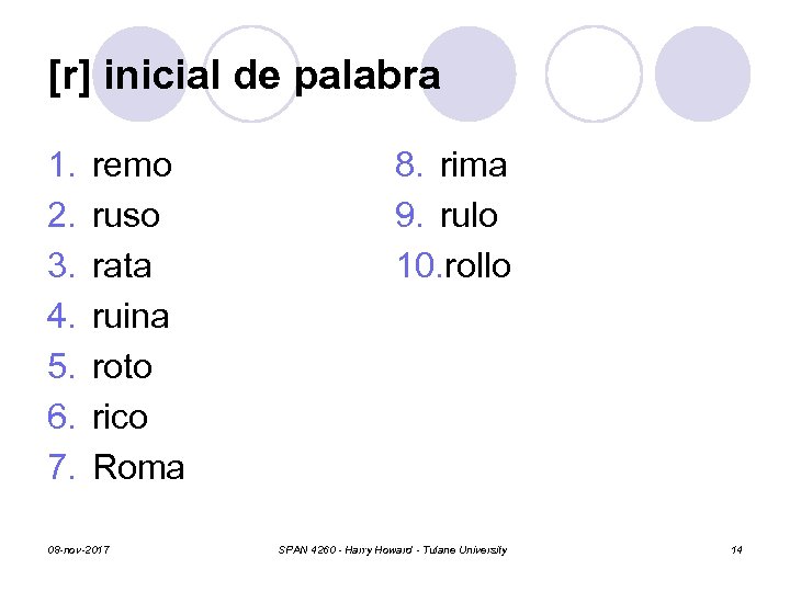 [r] inicial de palabra 1. 2. 3. 4. 5. 6. 7. remo ruso rata
