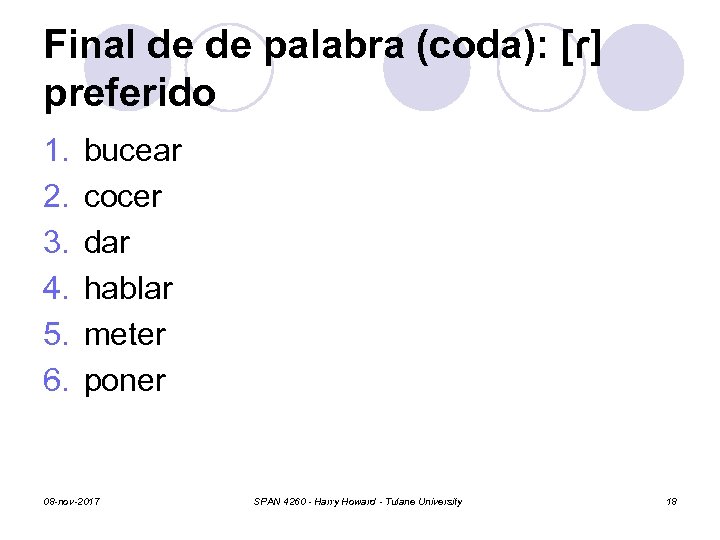 Final de de palabra (coda): [ɾ] preferido 1. 2. 3. 4. 5. 6. bucear