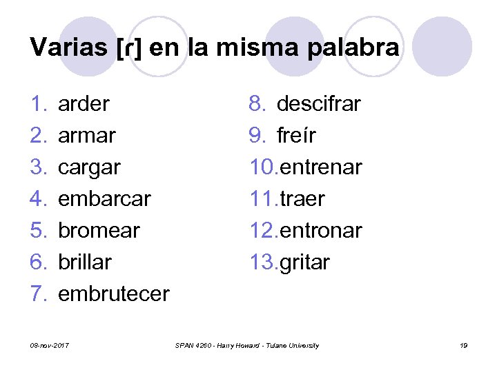 Varias [ɾ] en la misma palabra 1. 2. 3. 4. 5. 6. 7. arder