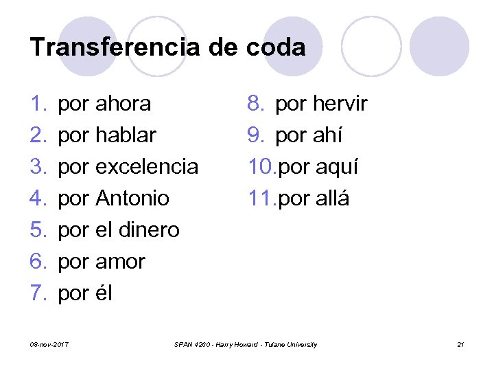 Transferencia de coda 1. 2. 3. 4. 5. 6. 7. por ahora por hablar