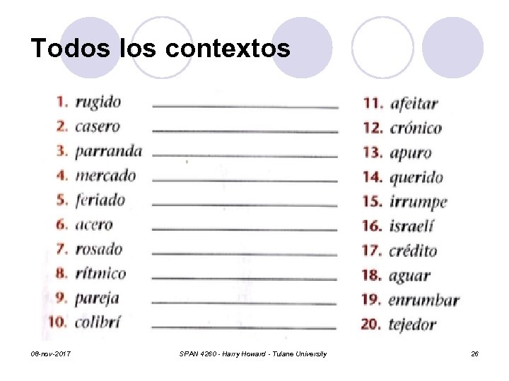 Todos los contextos 08 -nov-2017 SPAN 4260 - Harry Howard - Tulane University 26