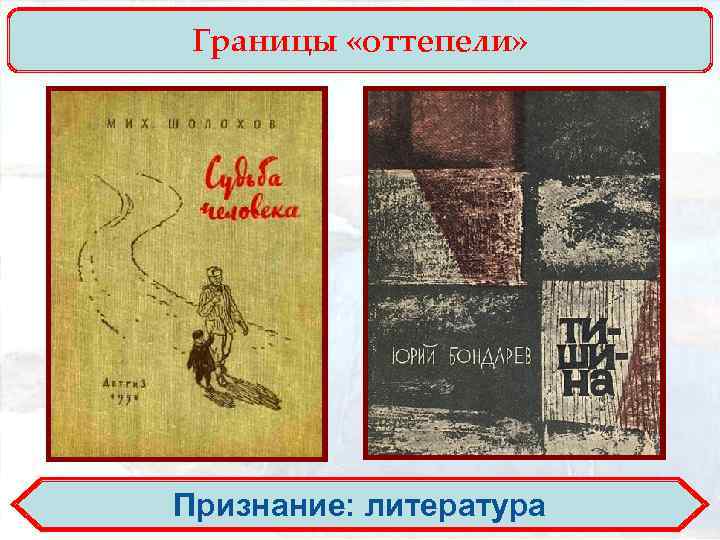 Границы «оттепели» Признание: литература 