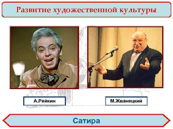Развитие художественной культуры А. Райкин М. Жванецкий Сатира 