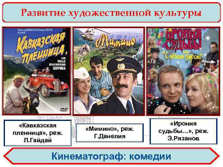 Развитие художественной культуры «Кавказская пленница» , реж. Л. Гайдай «Мимино» , реж. Г. Данелия