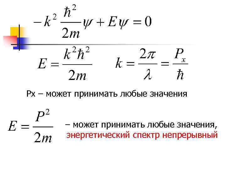 Px – может принимать любые значения, энергетический спектр непрерывный 