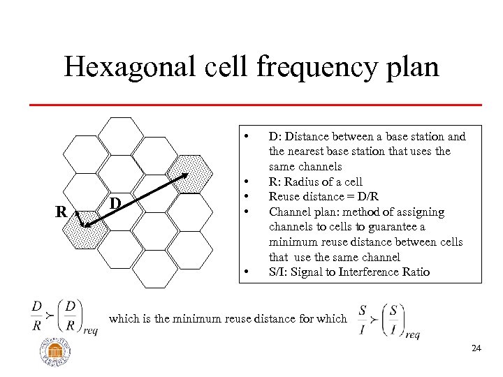 Hexagonal cell frequency plan • R D • • D: Distance between a base