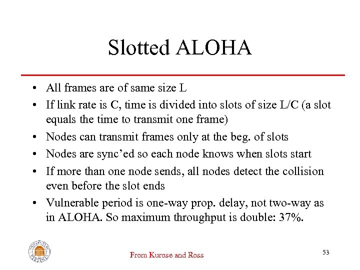 Slotted ALOHA • All frames are of same size L • If link rate