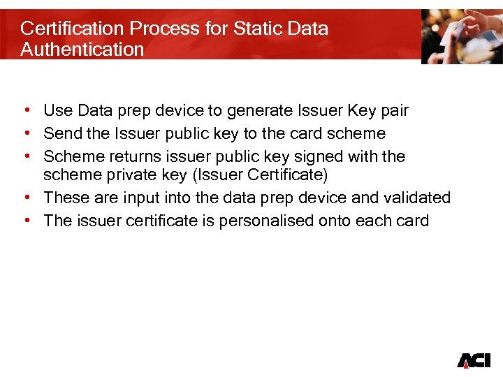 Certification Process for Static Data Authentication • Use Data prep device to generate Issuer