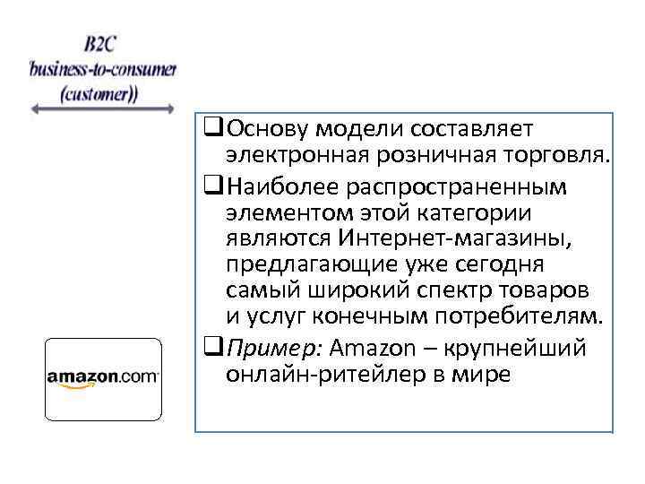 q. Основу модели составляет электронная розничная торговля. q. Наиболее распространенным элементом этой категории являются