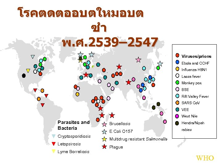 โรคตดตออบตใหมอบต ซำ พ. ศ. 2539– 2547 Viruses/prions Ebola and CCHF Influenza H 5 N