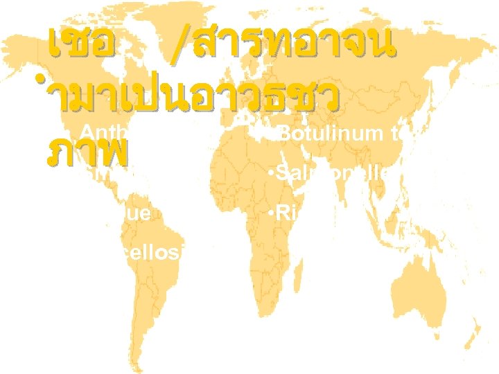 เชอ /สารทอาจน ำมาเปนอาวธชว • Anthrax • Botulinum toxin ภาพ • Smallpox • Salmonella •