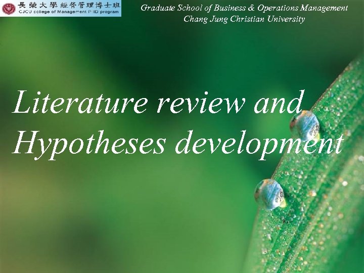 Graduate School of Business & Operations Management Chang Jung Christian University Literature review and