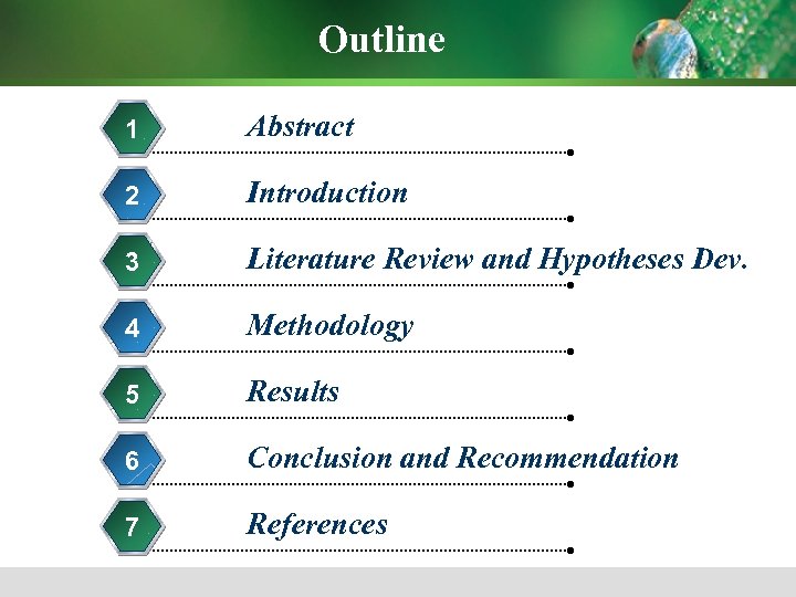 Outline 1 Abstract 2 Introduction 3 Literature Review and Hypotheses Dev. 4 Methodology 5