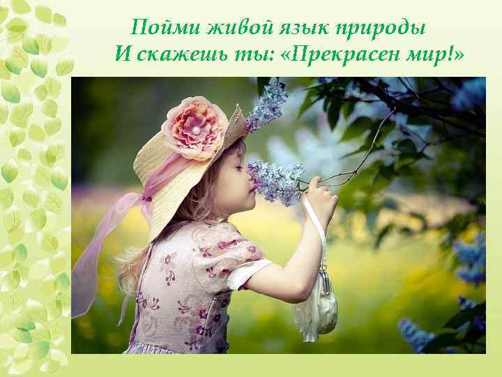 Пойми живой язык природы И скажешь ты: «Прекрасен мир!» 