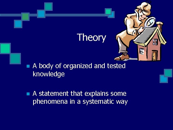 Theory n A body of organized and tested knowledge n A statement that explains